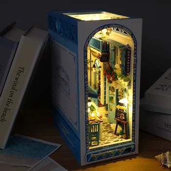 НАПРАВИ си сам Хижа Сини 3D Триизмерна монтаж на лавица за книги Модел малки къщички Играчки, Подарък за рожден Ден Спътник Подарък, обучение украса Изображение