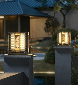 Нова лампа на вратата в китайски стил, лампа на врата на багажник, светлини от външната страна на стената, водоустойчива лампа за ландшафта Изображение