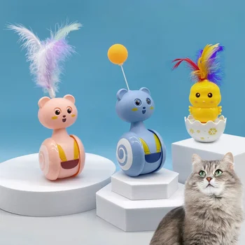 Нова фигура, Закачат играчки за домашни животни, тъй като Cartoony чаша hi Interest, Цветен, с пера на Пръчка-закачка за котки, Аксесоари за котки на Едро Изображение