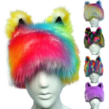 Плюшен капачка във формата на котешки уши, защищающая ушите, зимна шапка за шофиране за момичета Изображение