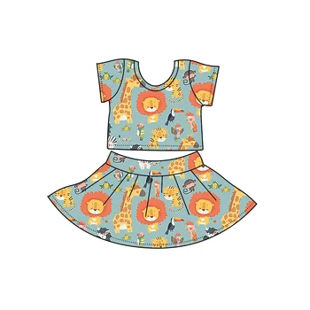 Последният дизайн пролет лято ежедневни облекла за момичета, Детски сладки животни с къс ръкав и пола комплект 2 бр. Изображение