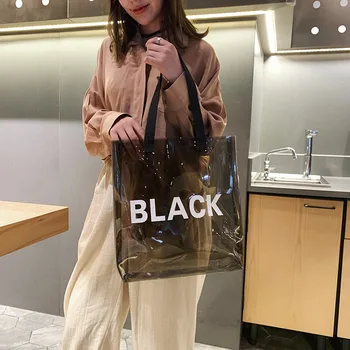 Прозрачната чанта, изработена от PVC, Нова желейная чанта в корейски стил, с букви, на едно рамо, Модни и ежедневни проста плажна чанта с Голям капацитет Изображение
