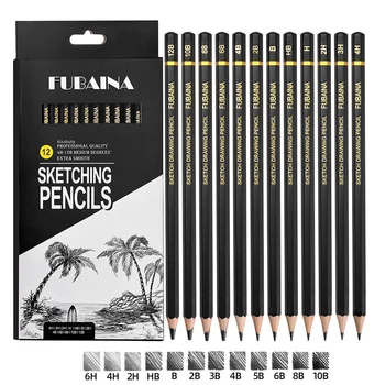 Професионален комплект моливи за рисуване, 12 бр. Художествени моливи Графитни моливи за перо за начинаещи, така и професионални художници Изображение