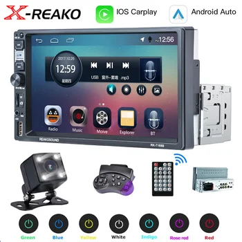 Радиото в автомобила на X-REAKO 1 Din Carplay Bluetooth авторадио 7 инча MP5 аудио-видео плейър, FM радио сензорен екран TF SD 1Din USB Изображение