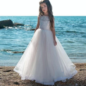 Рокля с цветя модел Sweetly Blush момичета на сватба, бална рокля с 3D цветен аппликацией, празнична рокля за тийнейджъри, рокля на принцеса Изображение