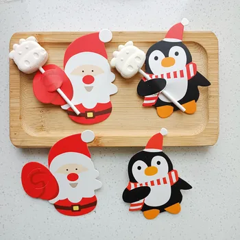 Сладък Дядо и Пингвин, държач за близалки, етикет, 2 дизайна за Коледната торта, Поп-търтей, украса за сладкиши, 50 бр. Изображение