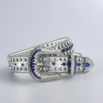 Сребърни колани с диаманти + синьо, блестящ колан с кристали за мъже, модни аксесоари, за да се изяви на сцената в стил пънк-рок, Скута аксесоари Cinto Изображение