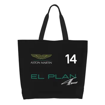 Фернандо Алонсо 14 Aston Martin Чанта За Пазаруване С Принтом, Холщовая Чанта За Пазаруване, Чанта През Рамо, По-Голямата Голям Моющаяся Чанта Изображение