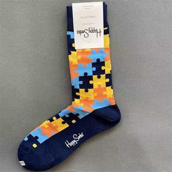 Цветни жакард чорапи Happy socks от свеж модерен памук със Средна дължина, Спортни чорапи за всички сезони, РАЗМЕР 41-46 Изображение