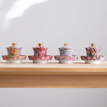 Чай набор от Gaiwan Teacup цвят емайл, Керамични Чаена чаша, Чай набор от Кунг-фу, Домакински Чаена чаша, Чаени чаши, Порцелан Чаена чаша в дворцов стил Изображение