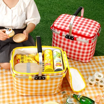 Чанта за пикник на открито, Удебелена алуминиево фолио, Самозалепваща кутия, кутия за пикник, Преносима Кошница за Пикник, Туризъм Сгъваема Кошница за пикник Изображение