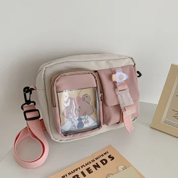 Японската Стилна Чанта Kawaii За Момичета, Студентски Малка Найлонова Чанта с Джобове, Прозрачни Торби през рамо, Дамски Нова Чанта Bolsa Mujer Изображение