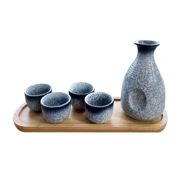 1 Комплект Изящни керамични чашка за саке в японски стил, гърне за Саке, ретро-Набор от Саке в японския ретро Стил, Проста керамична чашка за Саке и пот Изображение
