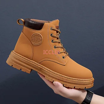 2022 Нови Есенни мъжки обувки Класически Модерен здрави непромокаеми обувки с висок берцем, работно облекло с мека подметка, нескользящие жълти обувки Изображение