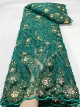 2023 Горещи Продажба най-новият Елегантен африканска бродерия Тюлевое Дантела 3D зелени Пайети Плат За сватбена рокля YYZ365 Изображение