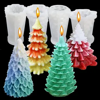 3D Коледна Елха, Восъчна свещ, Силиконова форма, направи си сам, Форми за Ароматния Сапун, форми за вземане на гипсова смола, за да проверите за домашен Коледен декор Изображение