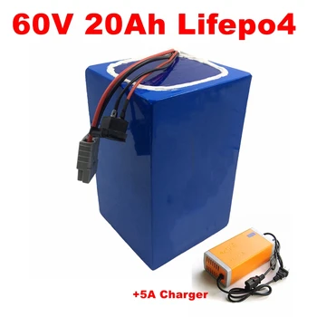 60v 20Ah Lifepo4 power BMS Акумулаторна батерия за ebike 1500 W 2000 W Мотор Слънчев ветроэнергетический скутер на UPS система за захранване + 5A зарядно устройство Изображение