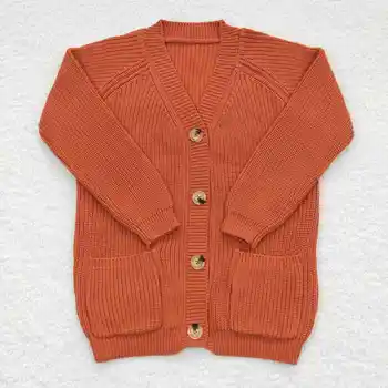 GT0242 Модни Детски дрехи, Жилетка за момичета, Детски Висококачествен Дебел пуловер, палто с джобове Изображение