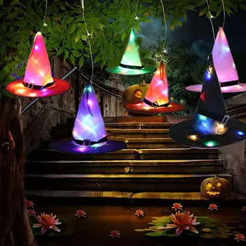 Led светлини, Шапка на вещица за Хелоуин, за детски партита, Декорация за Хелоуин, Шапка на Вещица, за да проверите за декор, Окачен украшение на дърво Изображение