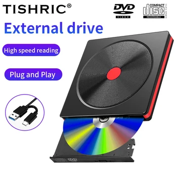 TISHRIC Преносим USB 3.0 Външен DVD RW CD Writer който има Плеър, Четец на Оптични Устройства За Лаптопи Macbook Настолен КОМПЮТЪР Изображение
