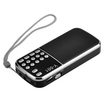 Y-501 Мини FM-радио Цифров 3 W Стереодинамик MP3 аудио плейър 0,75 Инчов Екран дисплей led фенерче Поддръжка на USB памет TF карта Изображение