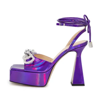 (YYDD) Модерен дизайнерски обувки с декорация във формата на кристали, Елегантни и Удобни дамски Сандали на много висок ток, лятна премяна, Сватбени Размери 34-42 Изображение