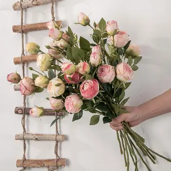 Изкуствени цветя в реалистичен стил INS, изкуствено растение, имитация на двупосочна цвете, Сватбен декор, Страхотна роза, Изкуствени цветя, Домашен декор Изображение