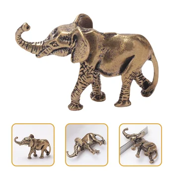 Латунная Фигурка на Слон Изящни бижута Настолна Реколта Статуя Малък Творчески модел на Статуята на животни Ретро Занаят Метал Изображение