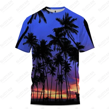 Лятна нова мъжка тениска с 3D принтом на кокосовата палма, мъжка тениска в разговорния стил за отдих, мъжка тениска модна мъжка тениска Изображение