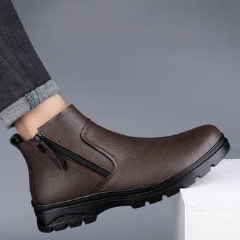 Мъжки бизнес обувки от естествена кожа, Луксозна италианска ежедневни обувки, Зимни топли обувки 