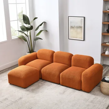 Оранжев L-образна форма на модулен секционни диван, комбинация от 