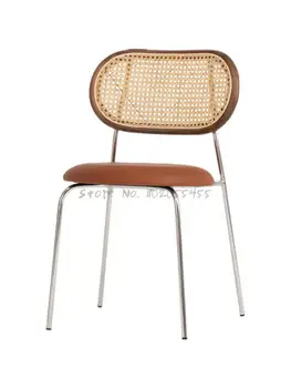 Скандинавски ротанговый стол, лесен луксозен просто домашен стол за хранене, кафенета, ковано стол за отдих, спалня, стол за грим, облегалка Изображение