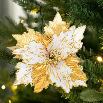 Текстилен Изкуствени Цветя, Златна Коледна Украса За вътрешен/външен Декор Сам Подарък Фалшиви Растения, Изкуствени Цветя Изображение