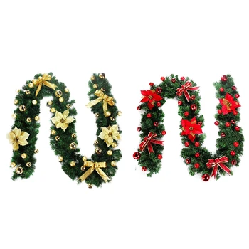 Цельнокроеное рокля, 9-подножието Венец, Коледна украса С Плодове и Борови Шишками за входната врата, зелен + червен Изображение