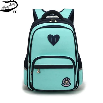 Чанта за начално училище Fengdong, раница за момичета от 6 до 10 години, чанта за книги за начално училище, детски зелено, лилаво розово училище раница, детска чанта Изображение