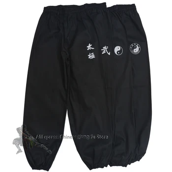 Черни памучни панталони Тай чи кунг фу, Ушу Бойно изкуство Вин Чун Шаолиньские панталони Houdan Изображение